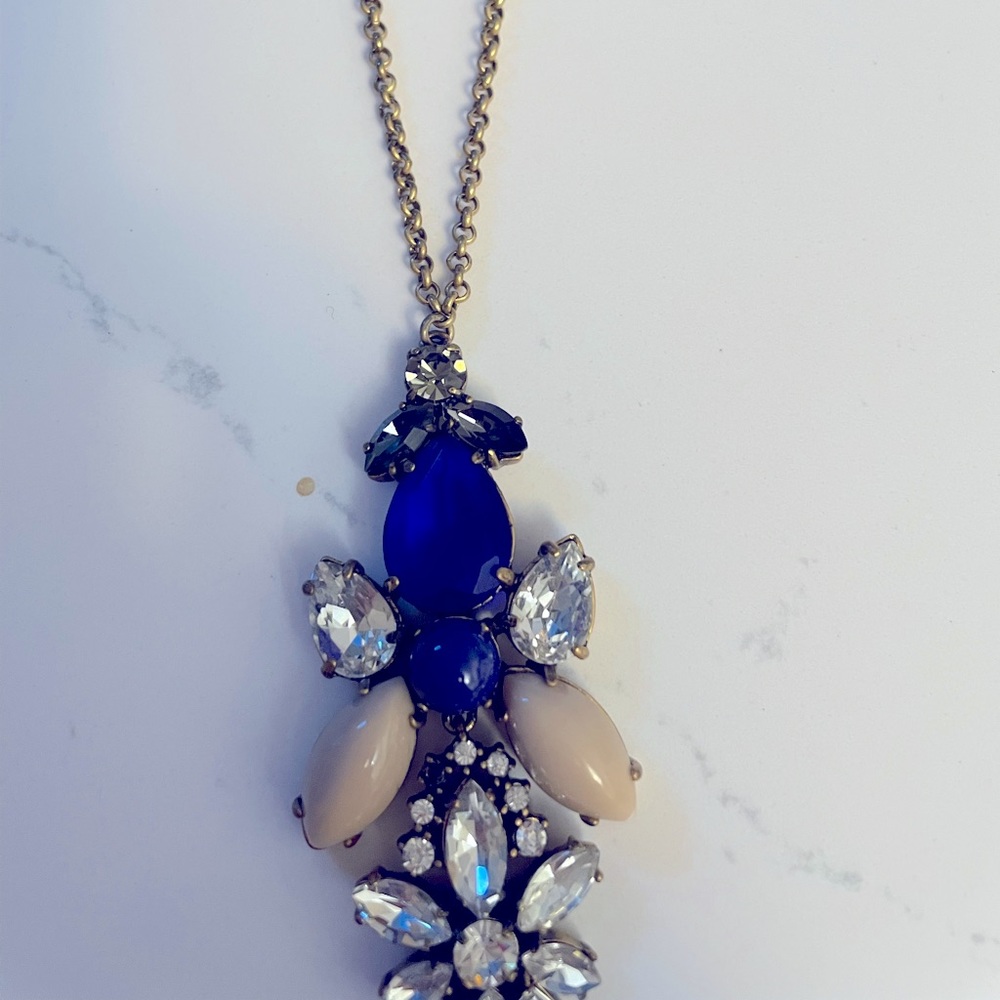 J Crew long necklace blues and blush antiqued chain